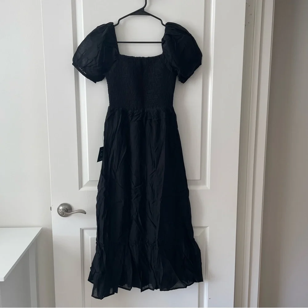 Lulu’s Inspiring Feelings Black Smocked Puff Sleeve Midi Dress Size XS - Picture 9 of 11